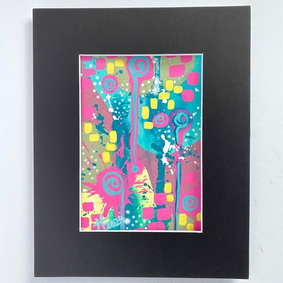 Summer Pop 4 Original Art Acrylic Painting Turquoise Pink Red Frame Ready 8x10in - Picture 4 of 6